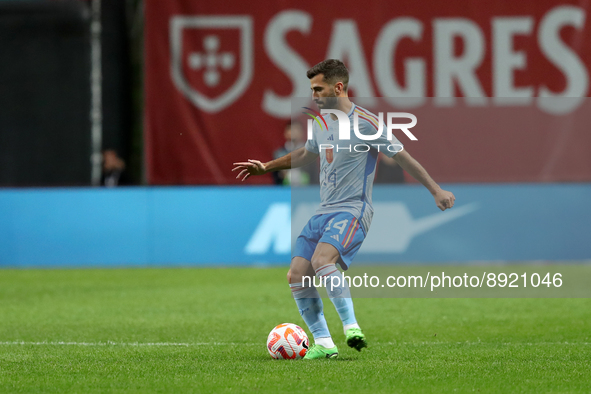 Jose Gaya of Spain in action during the UEFA Nations League Group A2 football match between Portugal and Spain, at the Municipal Stadium in...