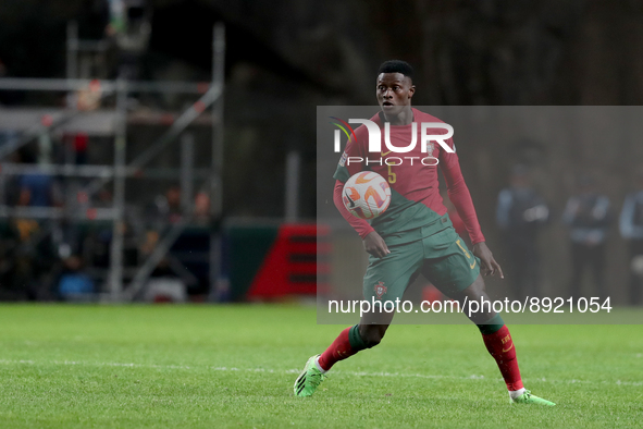 Nuno Mendes of Portugal in action during the UEFA Nations League Group A2 football match between Portugal and Spain, at the Municipal Stadiu...
