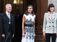 Queen Letizia of Spain arrives at the Royal Academy of Engineering on October 06, 2022 in Madrid, Spain (