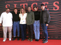 Maria Pedraza, Carlos Scholz, Daniel Benmayor attends the 'Awareness' photocall at 'Auditori Hall' in Sitges, Spain (