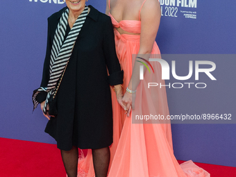 LONDON, UNITED KINGDOM - OCTOBER 07, 2022: Florence Pugh and her grandmother Pat attend the European Premiere of 'The Wonder' at the Royal F...