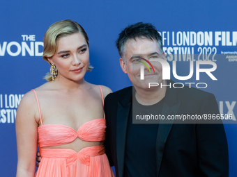 LONDON, UNITED KINGDOM - OCTOBER 07, 2022: Florence Pugh and Sebastian Lelio (L-R) attend the European Premiere of 'The Wonder' at the Royal...