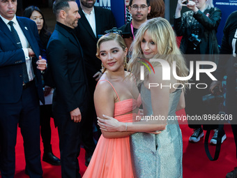 LONDON, UNITED KINGDOM - OCTOBER 07, 2022: Florence Pugh and Niamh Algar (L-R) attend the European Premiere of 'The Wonder' at the Royal Fes...