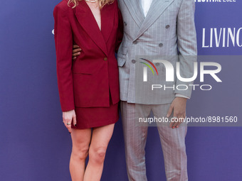 LONDON, UNITED KINGDOM - OCTOBER 09, 2022: Zoe Boyle (L) and Oliver Hermanus attend the UK premiere of 'Living' at the Royal Festival Hall d...