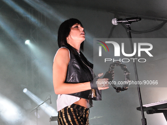 Sarah Barthel of the duo Phantogram performs in concert at Stubb's on April 22, 2014 in Austin, Texas. (
