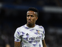 Eder Militao of Real Madrid Cf warming up during a match between Real Madrid v Sevilla FC as part of LaLiga in Madrid, Spain, on October 22,...