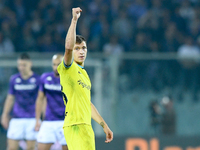 Nicolo' Barella of FC Internazionale celebrates after scoring first goal during the Serie A match between ACF Fiorentina and FC Internaziona...