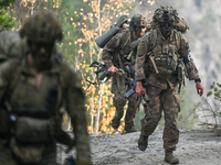 Soldiers of the 101st Airborne Division from USA seen in action during the military competition 'Recon Clash-22' in the Bieszczady Mountains...