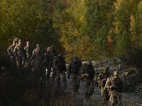Soldiers of the 101st Airborne Division from USA seen at the end of the military competition 'Recon Clash-22' in the Bieszczady Mountains, P...