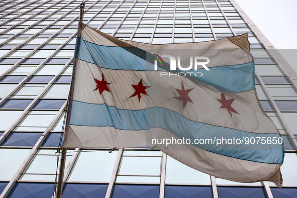 Flag of Chicago is seen in Chicago, United States, on October 17, 2022. 