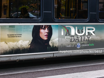 Alaska Daily show ad is seen on a bus in Chicago, United States, on October 17, 2022. (