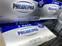 Philadelphia cream cheese packaging are seen in a shop in Chicago, United States on October 19, 2022. (