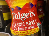 Folgers coffee packaging are seen in a shop in Chicago, United States on October 19, 2022. (