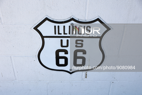 Illinois Route 66 sign is seen on the diner in Braidwood, United States on October 15, 2022. 