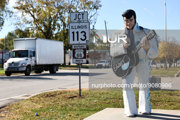 Statue of Elvis Presley is seen near the diner in Braidwood, United States on October 15, 2022. 