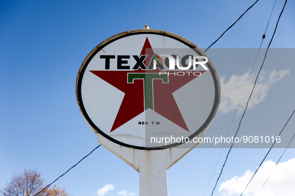 A historic Texaco sign is seen near the Route 66 in Braidwood, United States on October 15, 2022. 