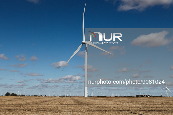 A wind turbine is seen in Illinois, United States on October 15, 2022. 