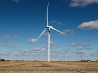 A wind turbine is seen in Illinois, United States on October 15, 2022. (