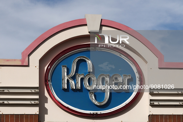 Kroger logo is seen near the shop in Streator, United States on October 15, 2022. 