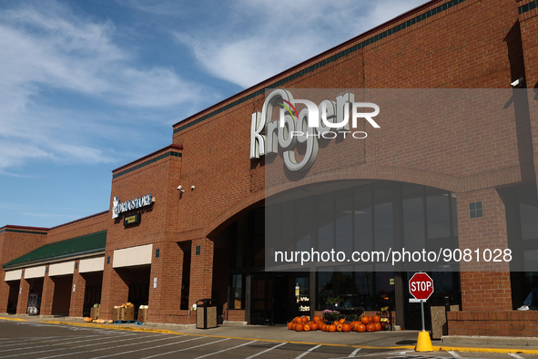 Kroger logo is seen on the shop in Streator, United States on October 15, 2022. 