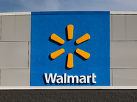 Walmart logo is seen on the shop in Streator, United States on October 15, 2022. (