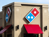Domino's logo is seen on the restaurant in Streator, United States on October 15, 2022. (