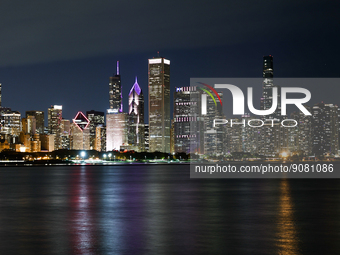 A night view of the skyline of the city, in Chicago, United States on October 15, 2022. (