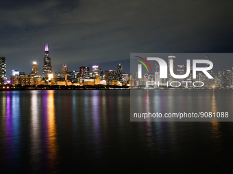 A night view of the skyline of the city, in Chicago, United States on October 15, 2022. (