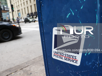 United States Postal Service mail box is seen near the street in Chicago, United States on October 18, 2022. (