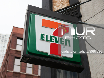 7-Eleven logo is seen near the shop in Chicago, United States on October 18, 2022. (