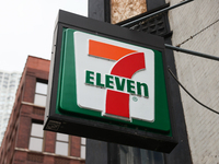 7-Eleven logo is seen near the shop in Chicago, United States on October 18, 2022. (