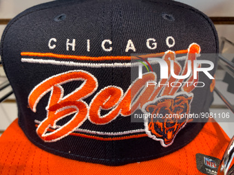Chicago Bears logo is seen on a cap in the shop in Chicago, United States on October 19, 2022 (
