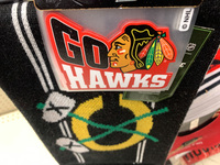 Chicago Blackhawks sticker is seen in the shop in Chicago, United States on October 19, 2022 (