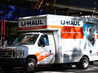 U-Haul logo is seen on the truck in Chicago, United States on October 19, 2022. (