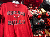 Chicago Bulls logo is seen on a t-shirt in the shop in Chicago, United States on October 19, 2022 (