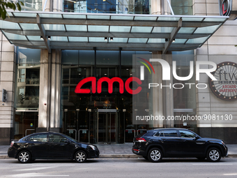AMC logo is seen on the building in Chicago, United States on October 19, 2022. (
