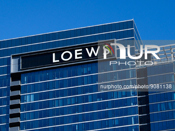 Loews logo is seen on the building in Chicago, United States on October 19, 2022. (