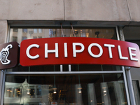Chipotle logo is seen near the restaurant in Chicago, United States on October 19, 2022. (