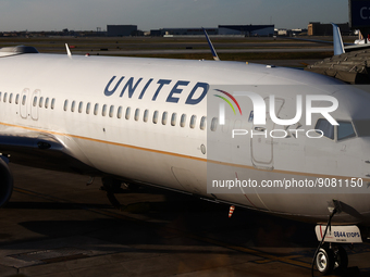 United plane is seen at O'Hare airport in Chicago, United States on October 19, 2022. (