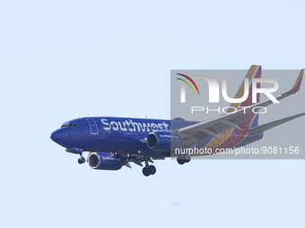 Southwest airplane is seen in Washington DC, United States on October 20, 2022 (