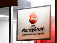 Moneygram logo is seen near a shop in Washington DC, United States on October 20, 2022 (