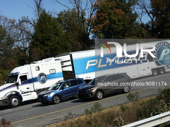 Plycar logo is seen on a truck semitrailer on the highway in Maryland, United States on October 21, 2022. (