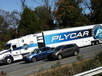 Plycar logo is seen on a truck semitrailer on the highway in Maryland, United States on October 21, 2022. (
