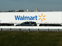 Walmart logo is seen on a truck semitrailer on the highway in Delaware, United States on October 21, 2022. (