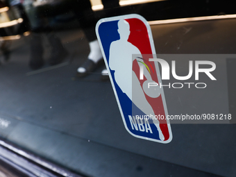 NBA sticker is seen on a store in Chicago, United States on October 14, 2022. (