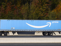  Amazon Prime logo is seen on a semitrailer at Interstate 95 highway in Maryland, United States, on October 21, 2022. (