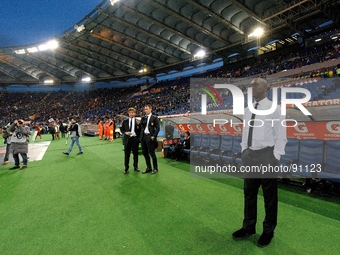 Rome, Italy - 25th Apr, 2014. Clarence Seedorf head coach of AC Milan during Football / Soccer Italian Serie A match between AS Roma and AC...