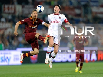 Rome, Italy - 25th Apr, 2014. Totti  during Football / Soccer Italian Serie A match between AS Roma and AC Milan at Stadio Olimpico in Rome,...