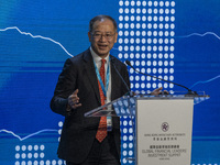 Chief Executive of the Hong Kong Monetary Authority, Eddie Yue Wai-man, delivering his welcome remarks at the Hong Kong Global Financial Lea...