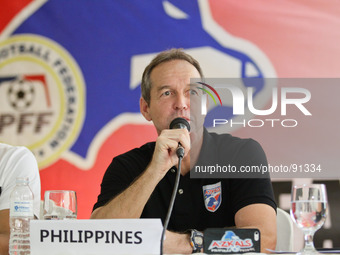 The Philippine's head coach Thomas Dooley answers questions from the media during the Philippines vs Malaysia press conference held in Cebu...